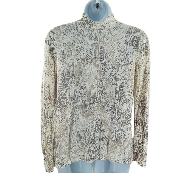 Chicos Cream Gray Snakeskin Slinky Jersey Knit 1/4 Zip Long Slv Pullover Top S - Picture 2 of 10